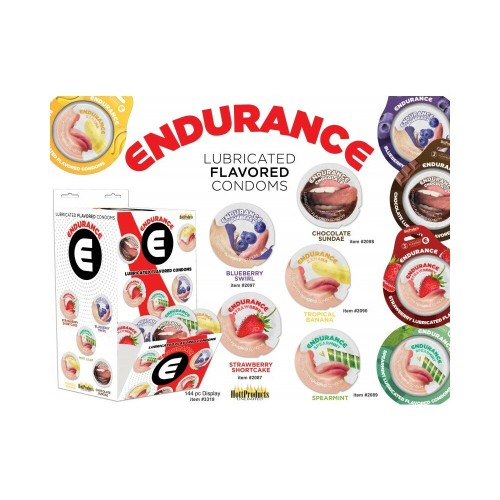 Exhibidor de Preservativos Saborizados Lubricados Endurance 144 pcs