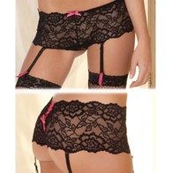 Rene Rofe Crotchless Lace Boyleg with Garters M/L