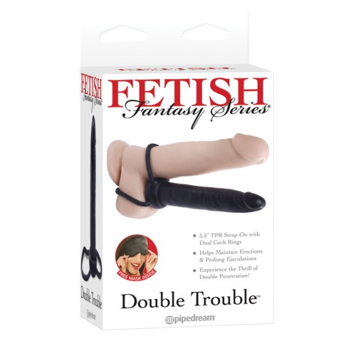 Pipedream Double Trouble Dual Cockring Strap-On Dildo Black