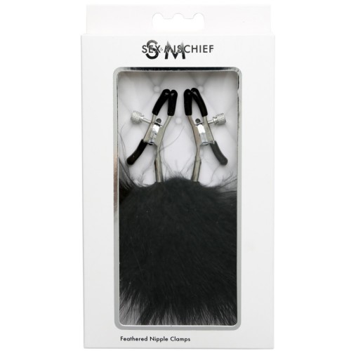 Adjustable Black Feathered Nipple Clamps for Sensual Play