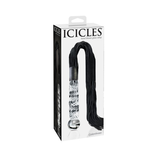 Flogger de Cuero Icicles No. 38 con Mango de Vidrio Claro/Negro