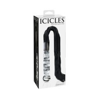 Flogger de Cuero Icicles No. 38 con Mango de Vidrio Claro/Negro