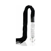 Icicles No. 38 Leather Flogger with Glass Handle Clear/Black