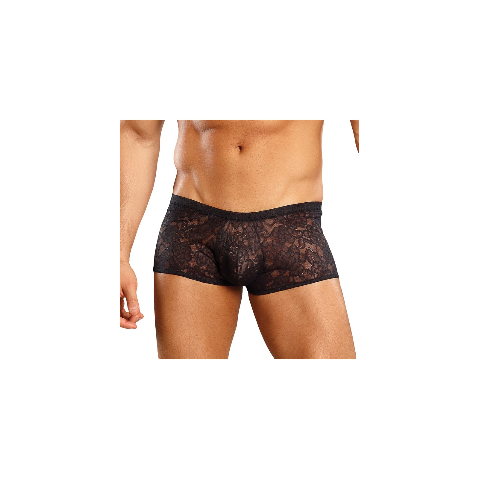 Male Power Stretch Lace Mini Shorts for Comfort