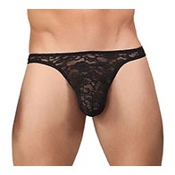 Male Power Bong Thong de Encaje Elástico Negro S/M