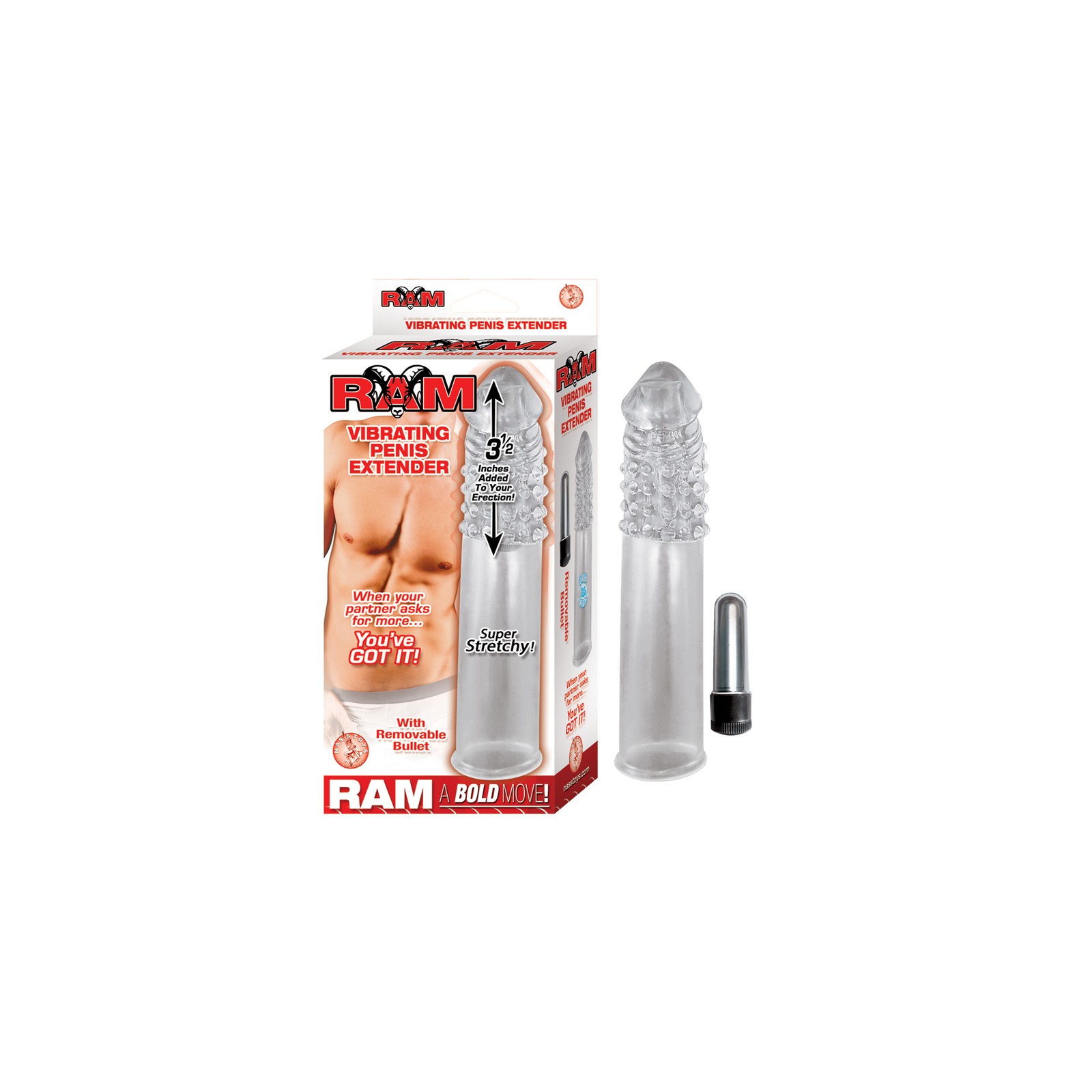 Ram 3.5in. Vibrating Penis Extender - Clear