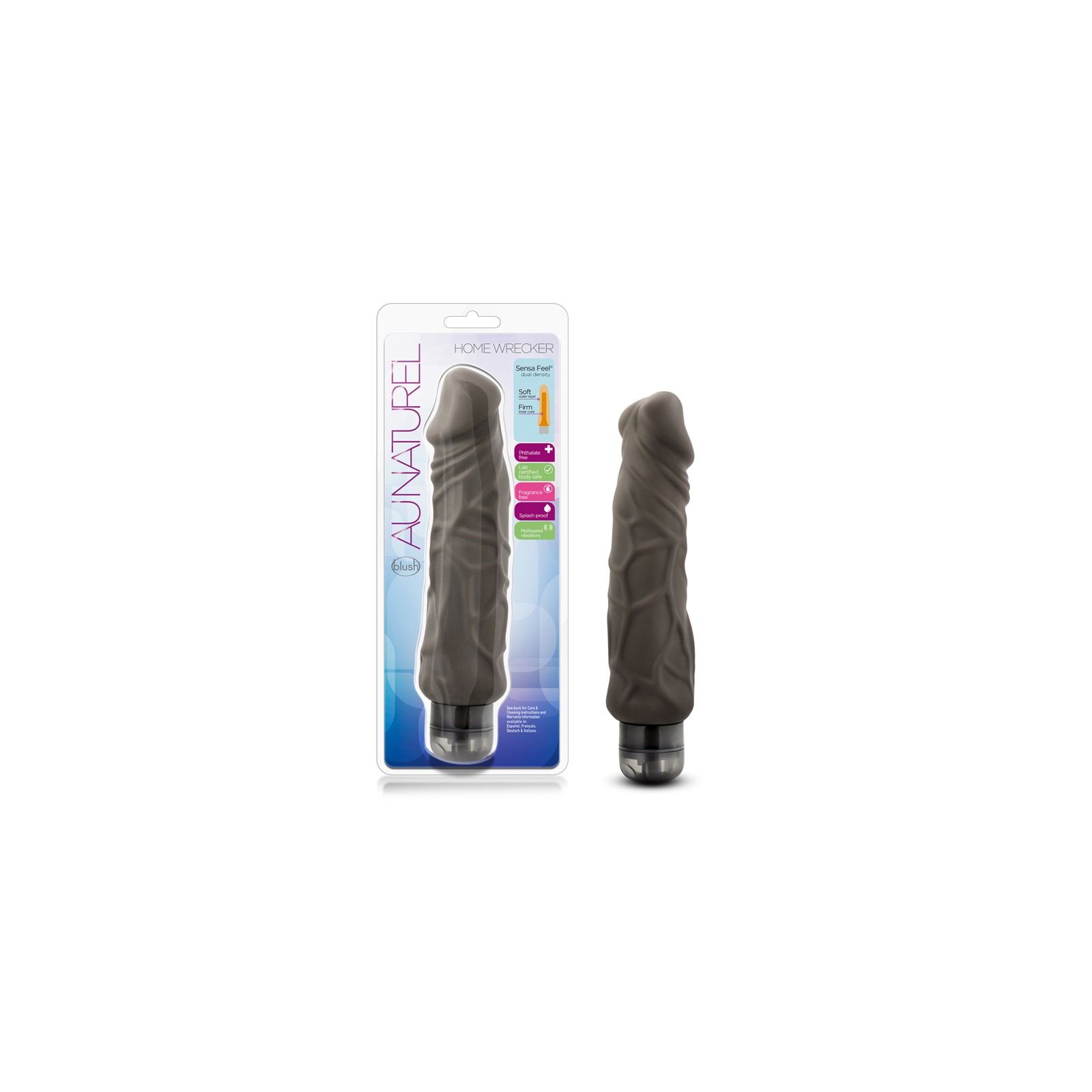 Dildo Vibrador de Densidad Doble Au Naturel Home Wrecker 9.5 in. Marrón