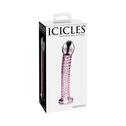 Dildo de Vidrio Curvado Texturizado Icicles No. 53 Rosa