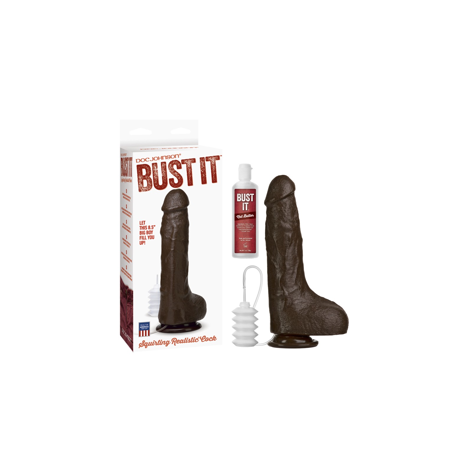 Bust It Squirting Realistic Cock Black with 1oz Nut Butter