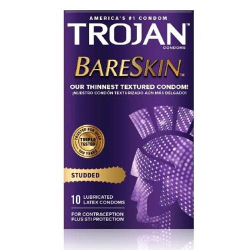 Condones Trojan Studded Bareskin - Paquete de 10