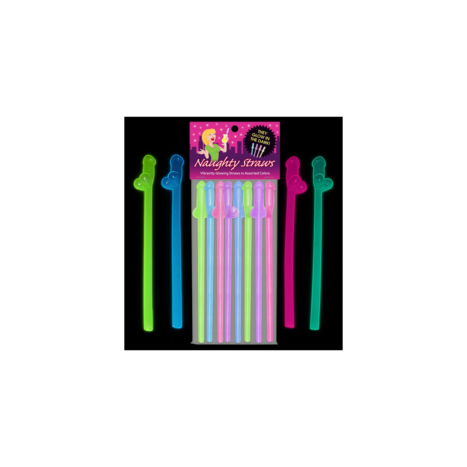 Glow-in-the-Dark Naughty Straws - Pack of 8