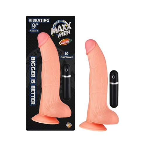 Dong Curvado Vibrante de 9in. Real Skin Maxx Men