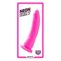 Dildo Pipedream Neon Slim 7 Realista 7 in. Con Succión Rosa