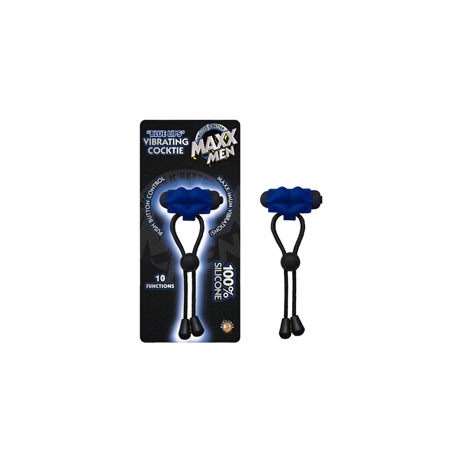 Maxx Men Blue Lips Vibrating Cocktie Lasso/Bolo 10 Function Waterproof Blue