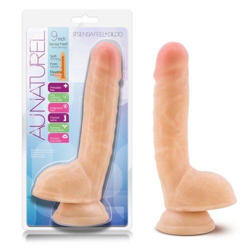 Dildo Doble Densidad de 8 in. Poseable Au Naturel con Bolas Beige