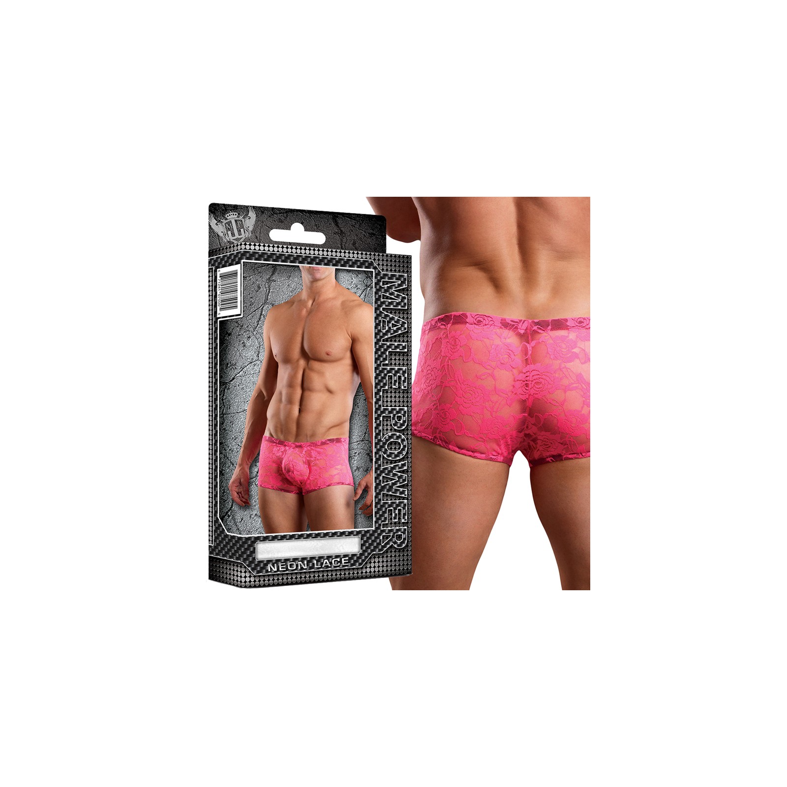 Male Power Mini Neon Lace Shorts Hot Pink M