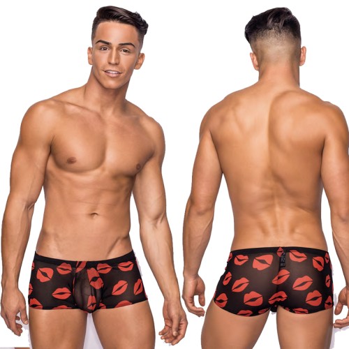 Male Power Sheer Mini Shorts with Red Lips