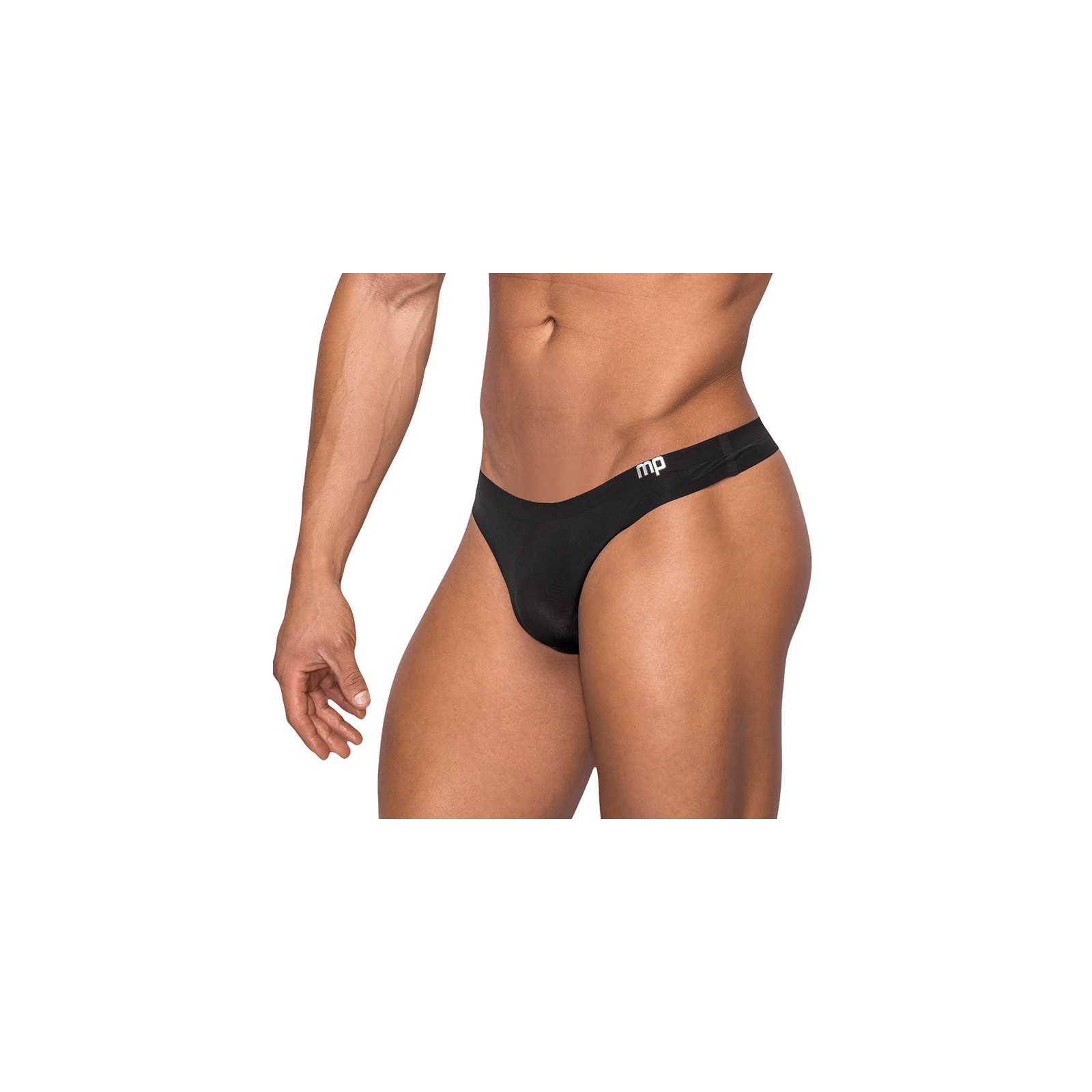 Male Power Seamless Sleek Thong with Sheer Pouch Black SM