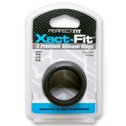 Curve Toys Perfect Fit Xact-Fit Silicone Rings Set #14, #15, #16 Black