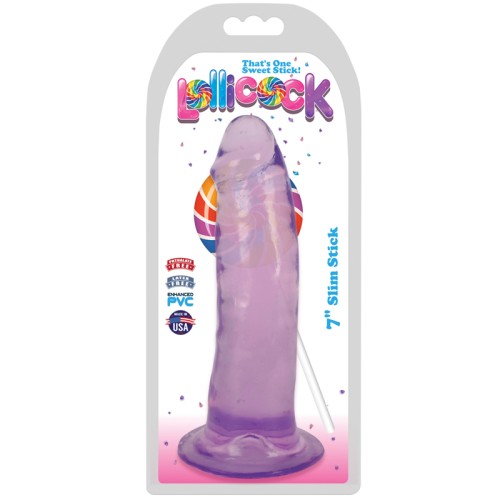 Curve Toys Lollicock Slim Stick 7 in. Dildo with Suction Cup Grape Ice