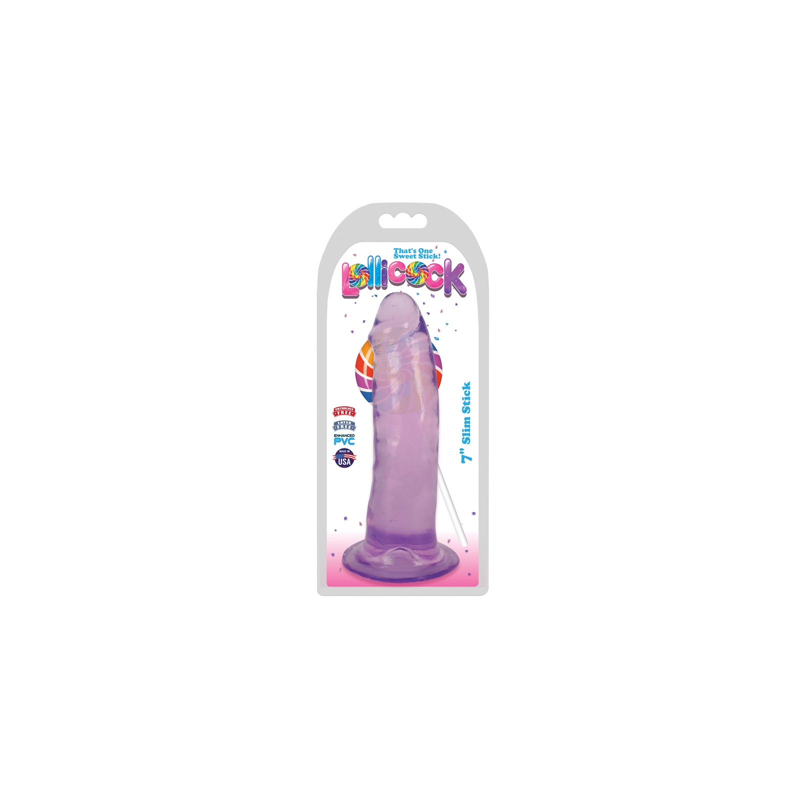 Curve Toys Lollicock Slim Stick 7 in. Dildo with Suction Cup Grape Ice