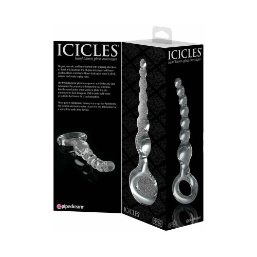 Masajeador de Cristal Icicles No. 67 Transparente con Perlas - Placer Elegante