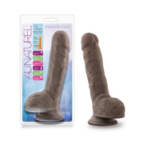 Dildo Au Naturel Big Billy 9 in. Doble Densidad con Testículos Marrón