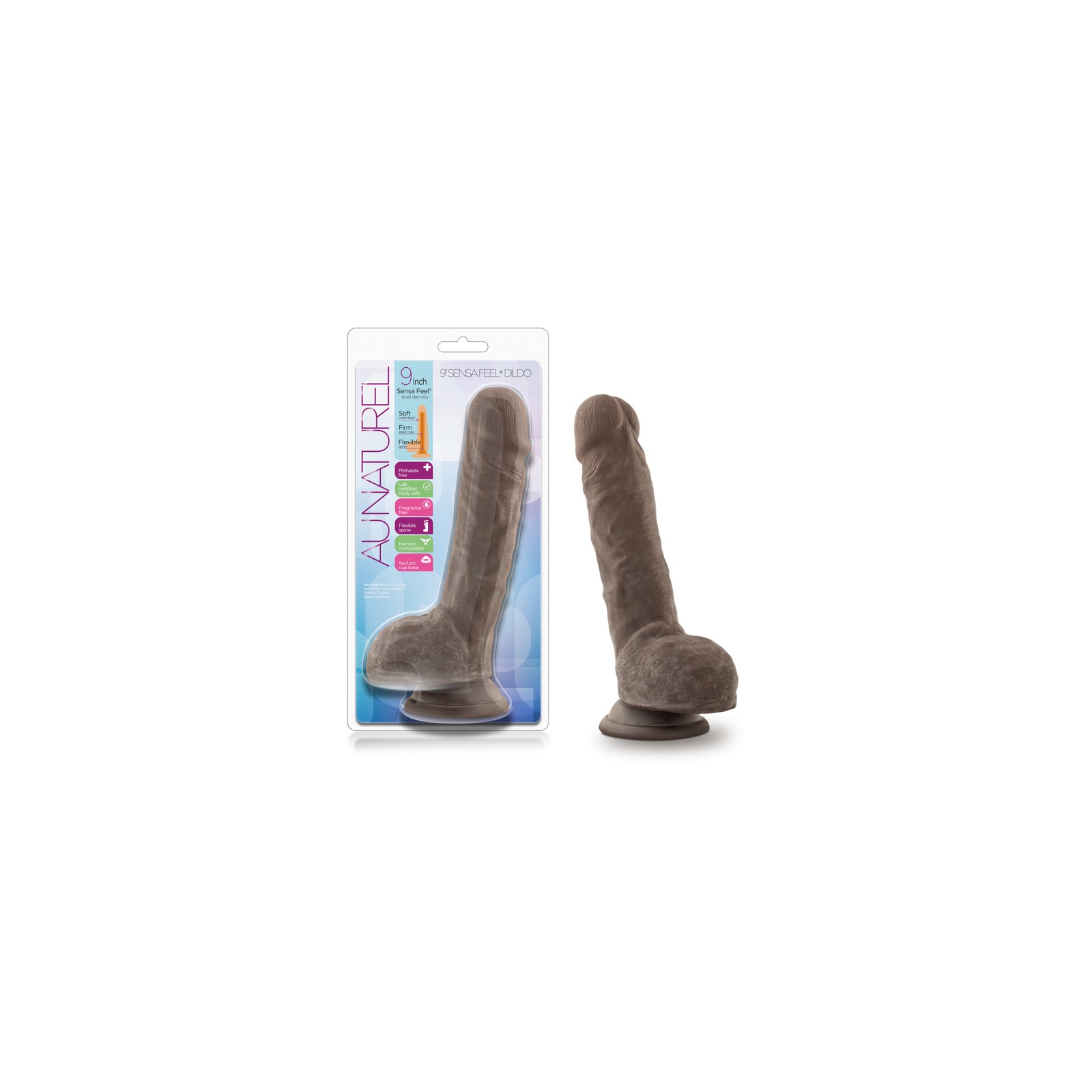 Dildo Au Naturel Big Billy 9 in. Doble Densidad con Testículos Marrón