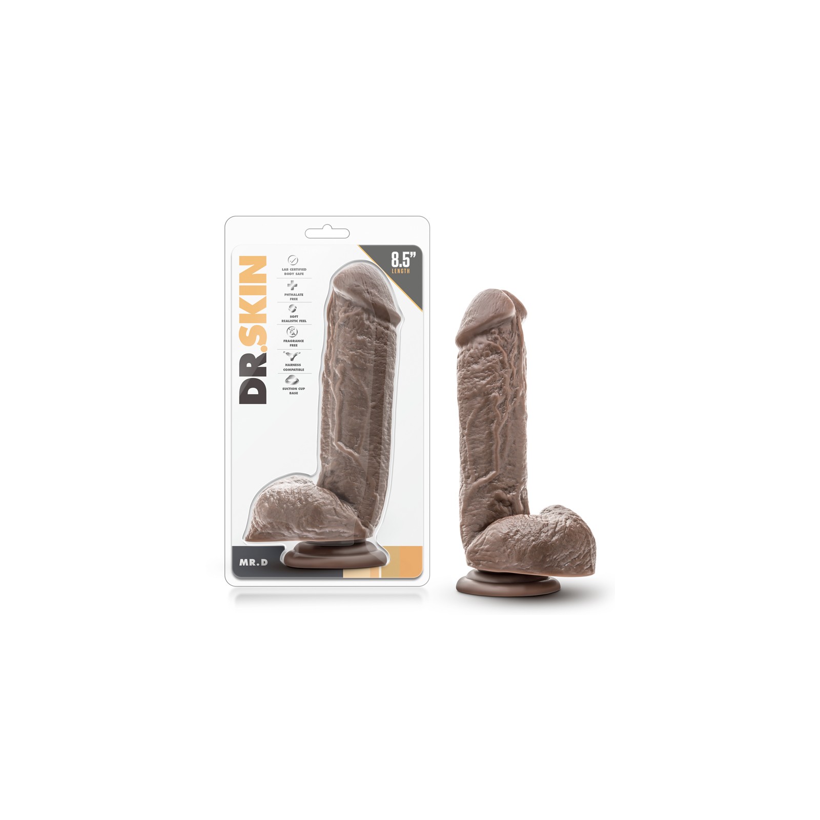 Dr. Skin Mr. D Dildo Realista 8.5 in. con Bolas Marrón