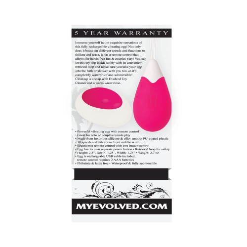 Evolved Rechargeable Remote-Controlled Egg Vibrator - Pink