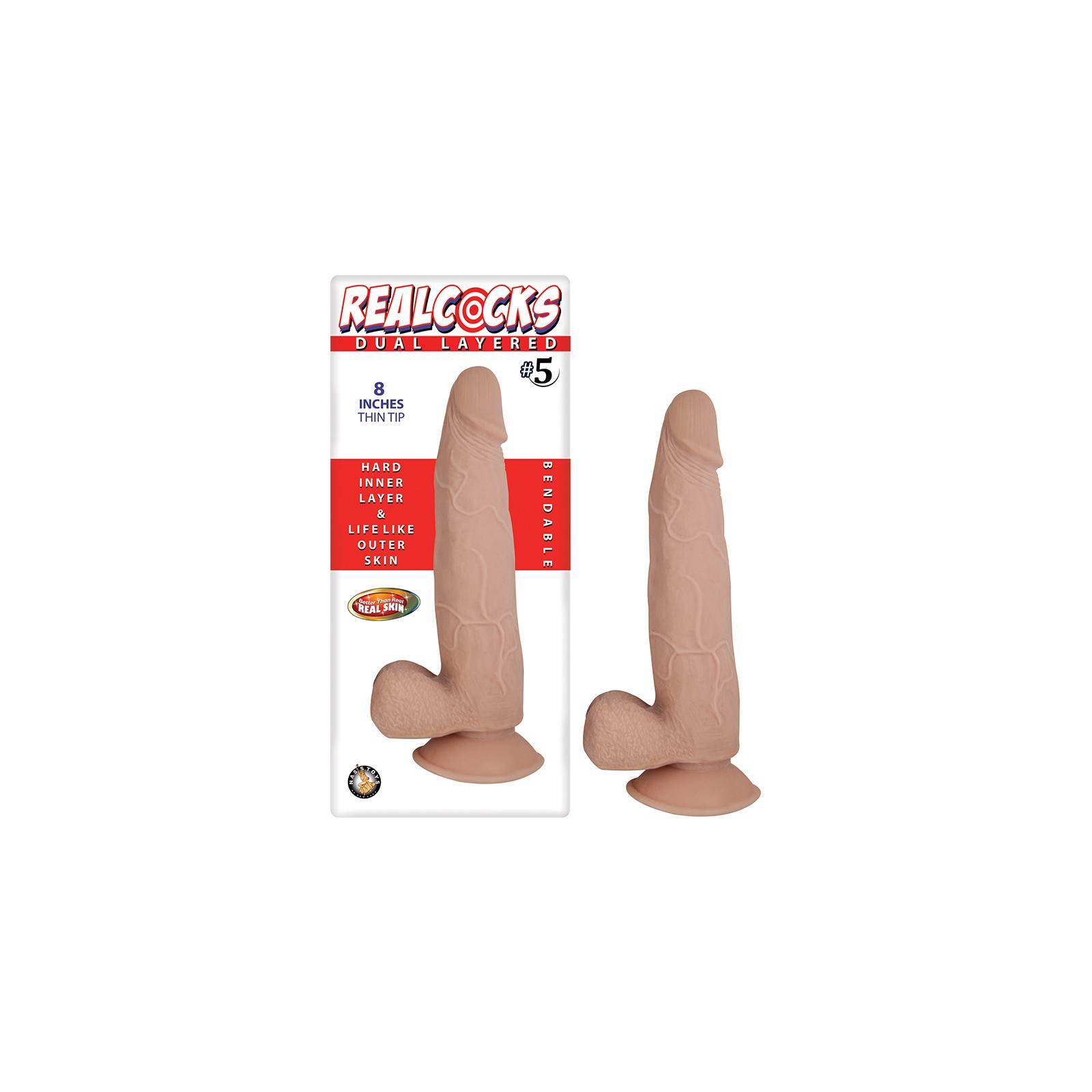 Dildo Dual-Capa Realcocks de 8in Punta Fina Flesh