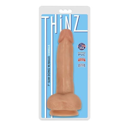 Curve Toys Thinz Slim Dildo with Balls Beige for Realistic Pleasure