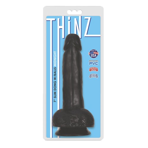 Curve Toys Thinz 7 in. Slim Dildo with Balls & Suction Cup Midnight