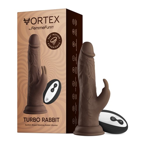 FemmeFunn Vortex Turbo Conejo 2.0 8 in. Dildo Vibrante de Doble Estimulación Marrón