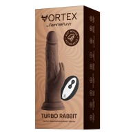 FemmeFunn Vortex Turbo Conejo 2.0 8 in. Dildo Vibrante de Doble Estimulación Marrón