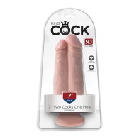 Dildo Doble Pipedream King Cock 7 con Ventosa Beige - Placer Doble