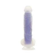 Evolved Dildo Luminoso que Brilla en la Oscuridad con Testículos Claro/Púrpura