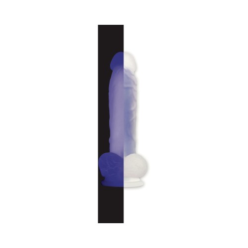 Evolved Dildo Luminoso que Brilla en la Oscuridad con Testículos Claro/Púrpura