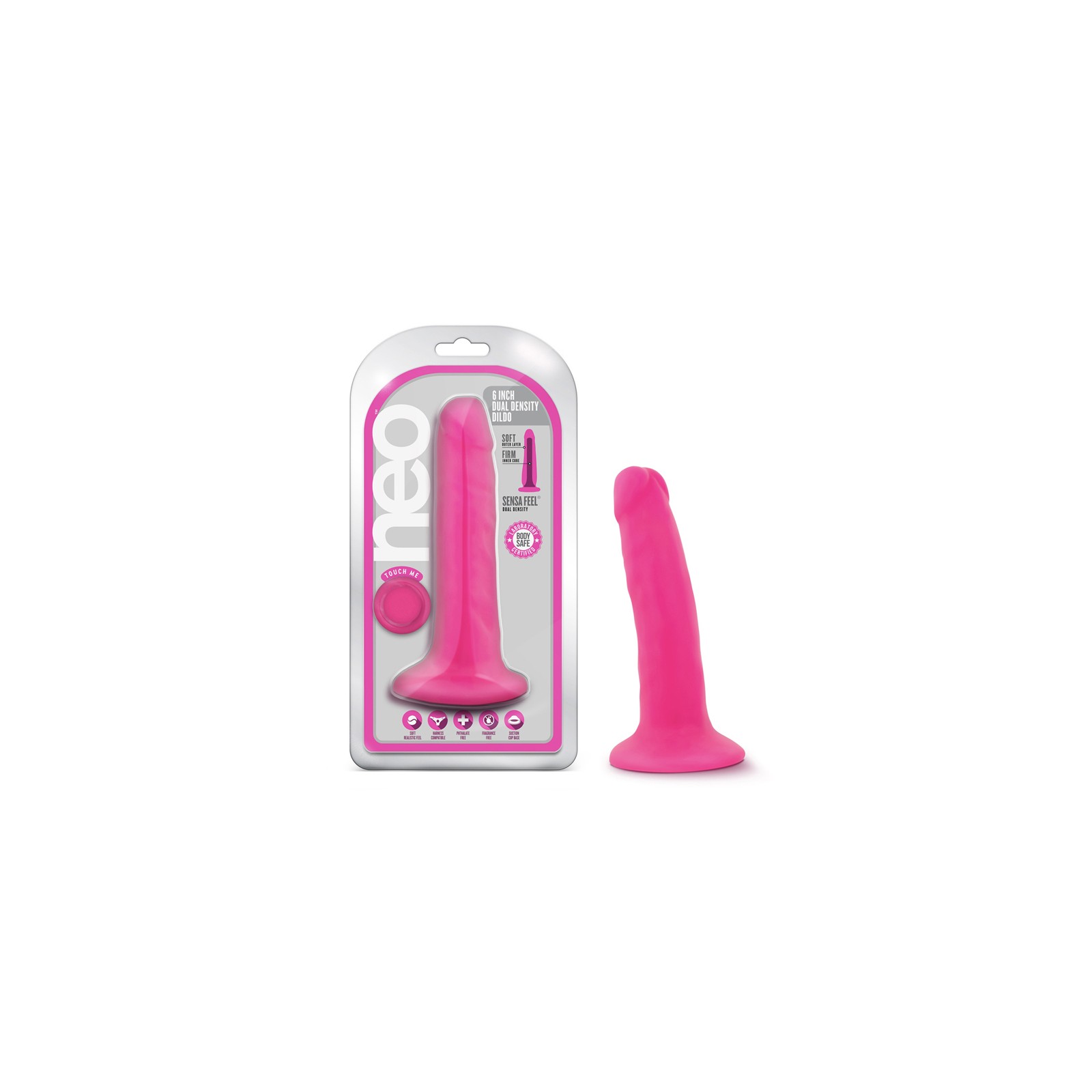 Dildo de Densidad Dual Neo 6 in. - Rosa Neón