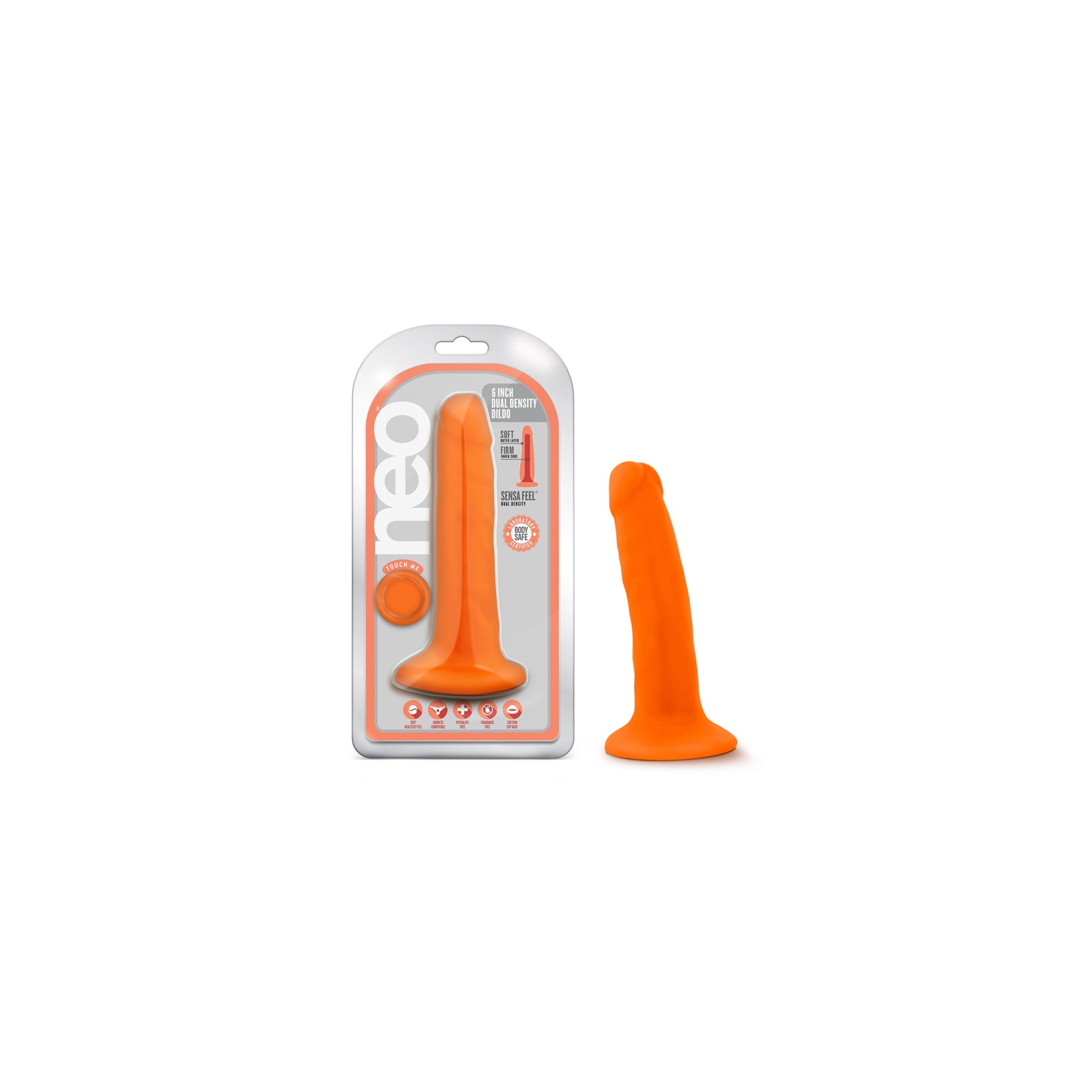 Neo Dildo de 6 in. Doble Densidad Naranja Neón