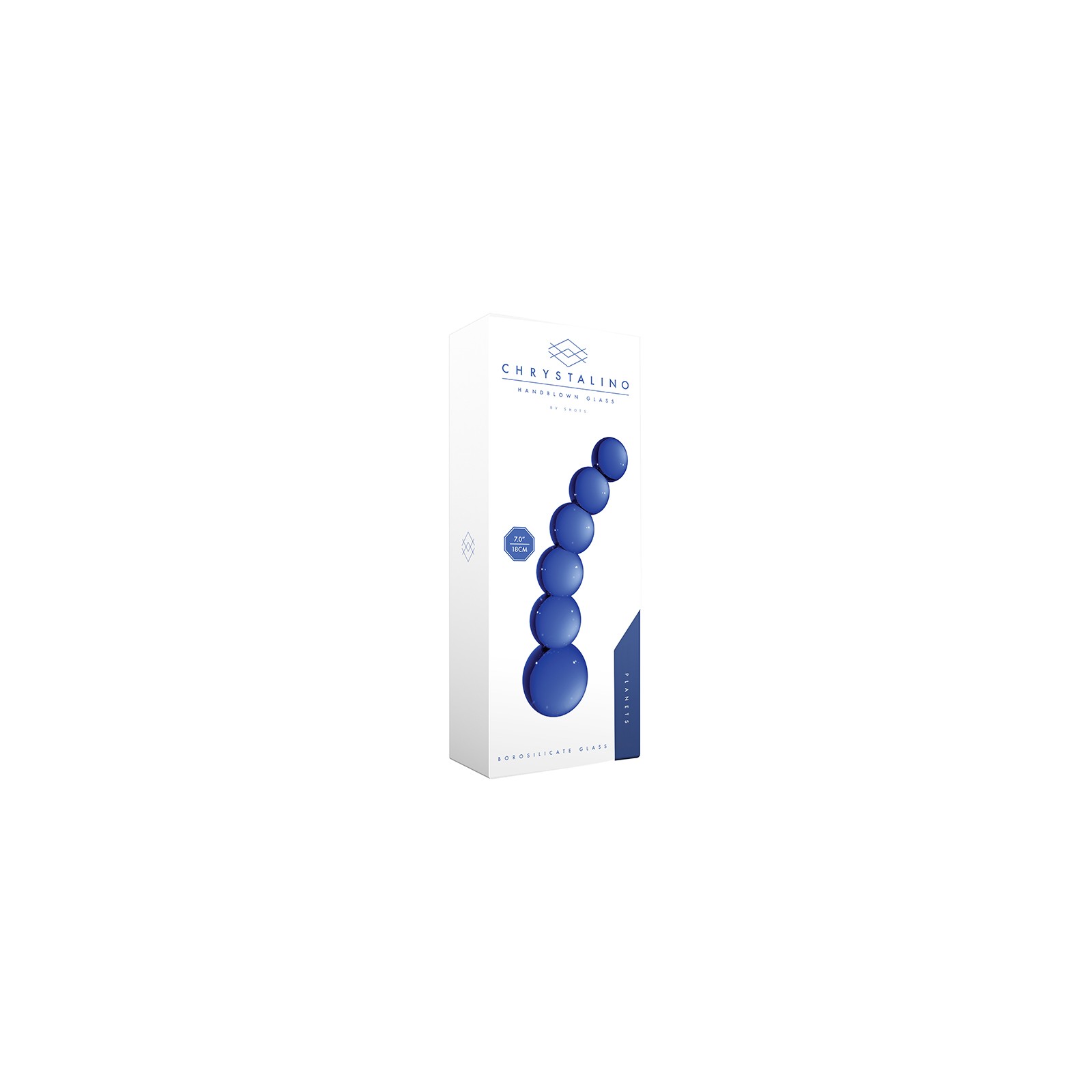 Chrystalino Planets Dildo de Vidrio Curvado con Bolas Azul