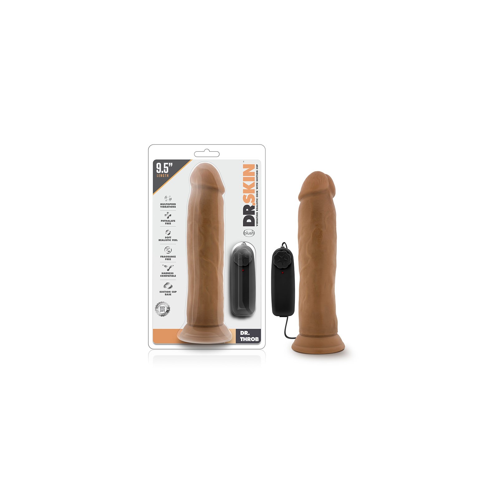 Dr. Skin Dr. Throb Dildo Vibrador de 9.5 in. Color Tan