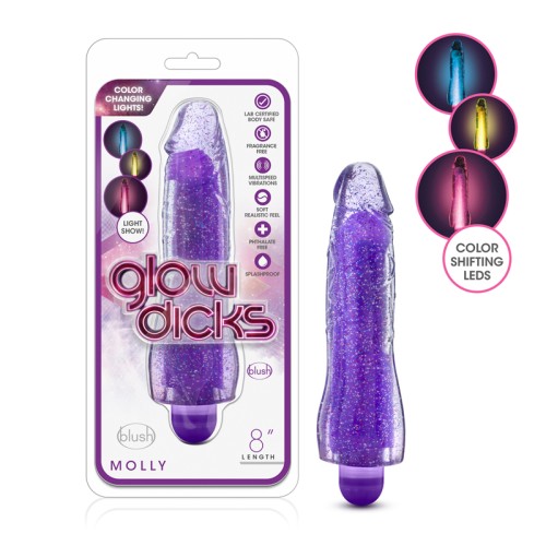 Glow Dicks Molly Color Changing Vibrating Dildo - 8 in. Purple