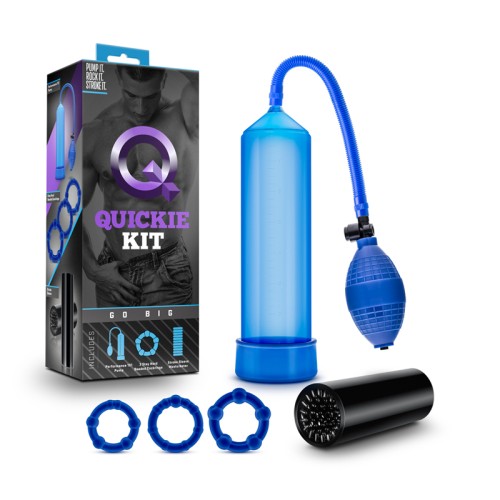 Kit Rápido Go Big Pump, Masturbador y Set de Anillos para el Pene Azul