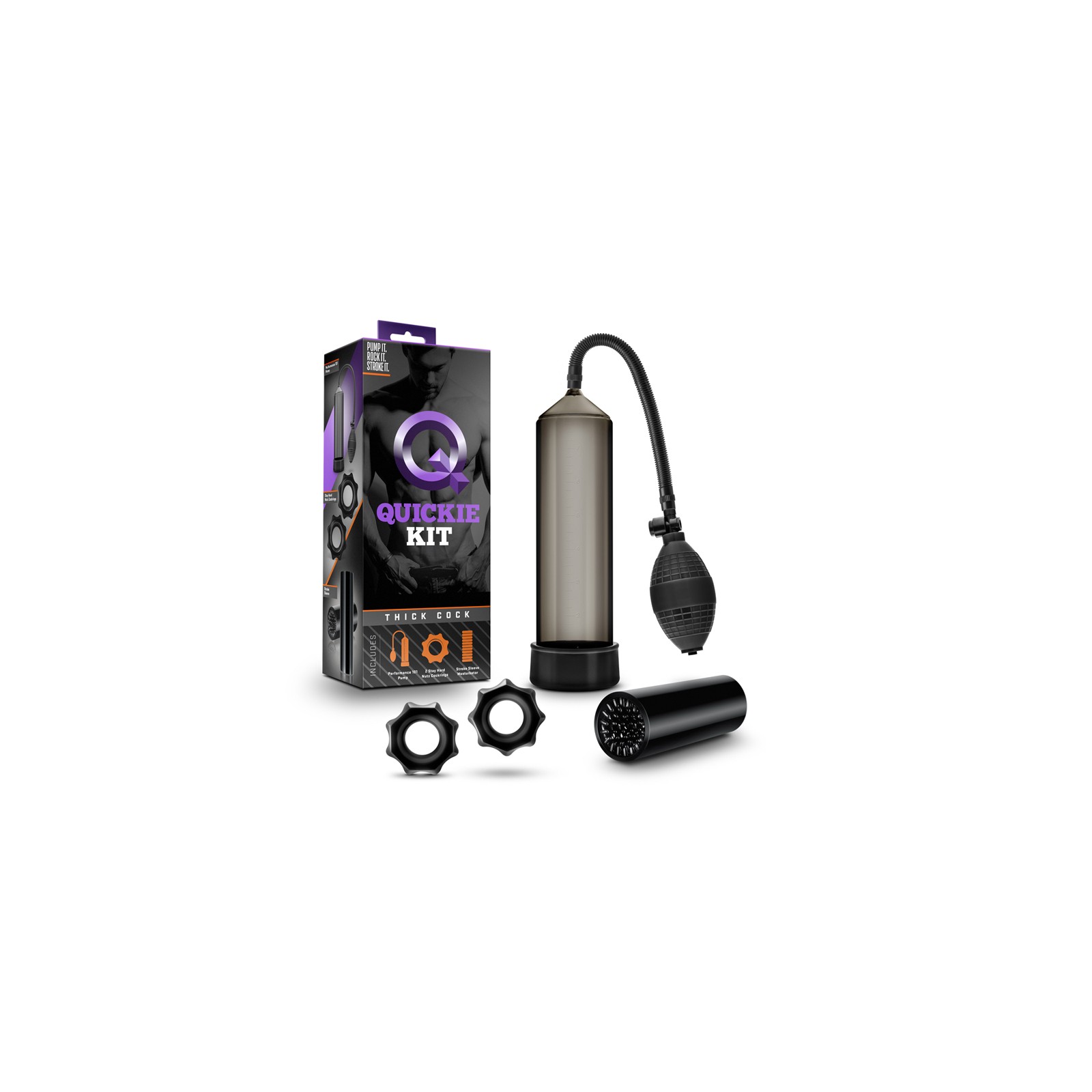 Quickie Kit Thick Cock Pump, Stroker & Cockring Set Black