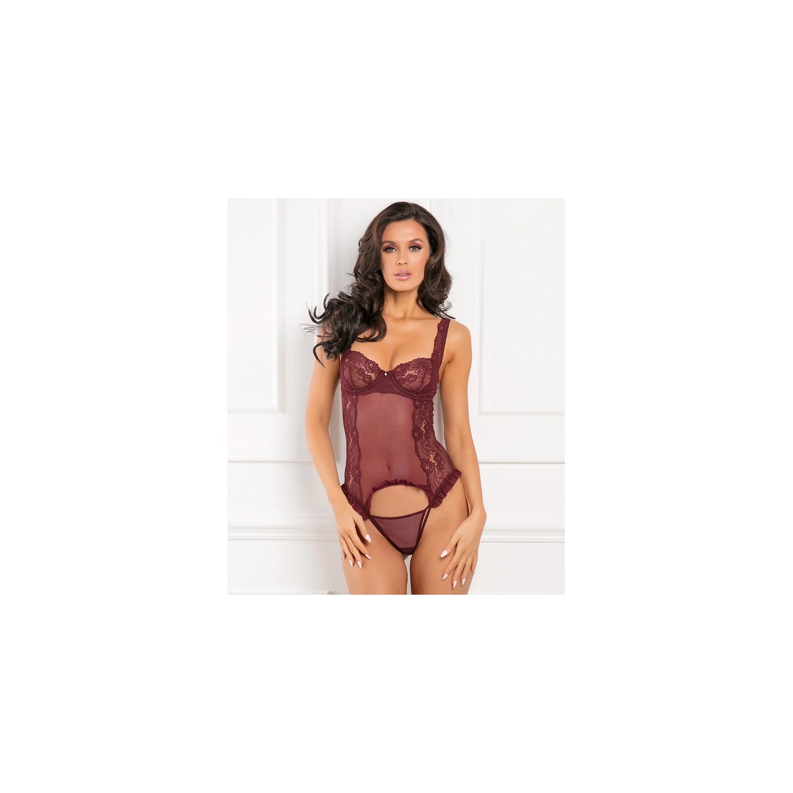 Rene Rofe Grand Finale Ruffle Teddy Burgundy