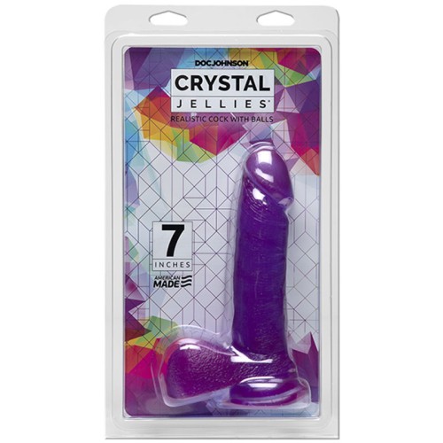 Crystal Jellies Pene Realista de 7 pulgadas con Testículos Púrpura - Placer Redefinido