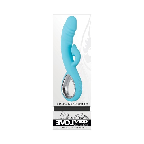 Evolved Triple Infinity Heating Suction Dual Stimulator Blue