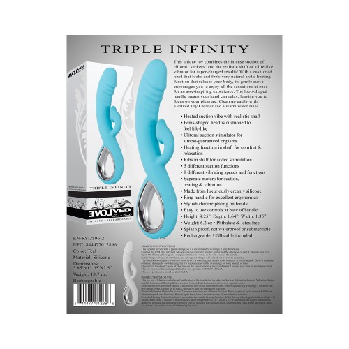 Evolved Triple Infinity Heating Suction Dual Stimulator Blue