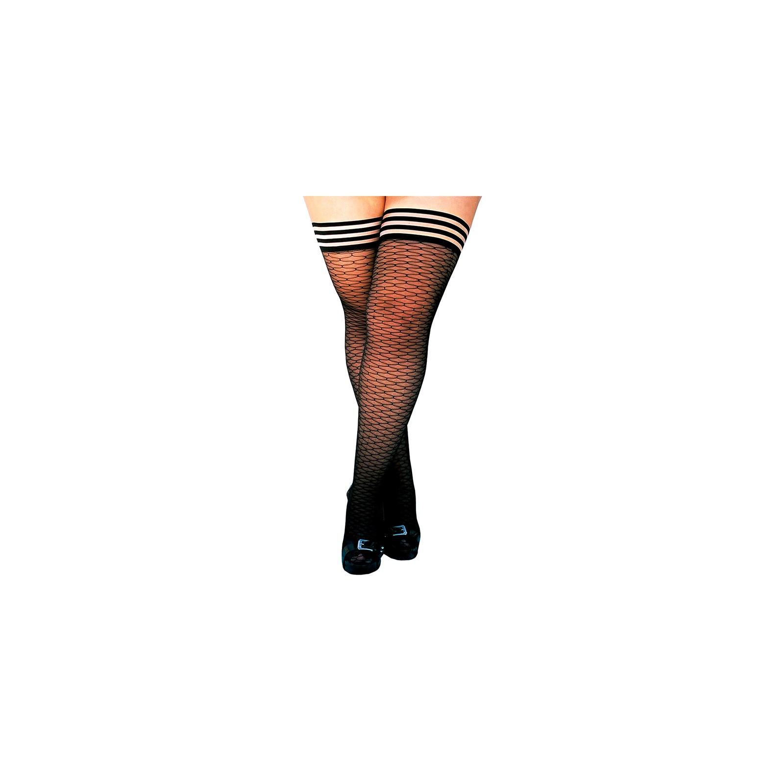 Kixies Beth Ann Honeycomb Thigh-Highs Black Size D